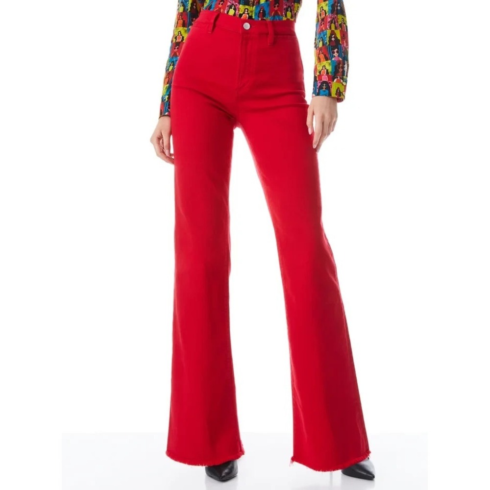 Alice + Olivia Gorgeous Coin Pocket Flare Raw Hem Jean Perfect Ruby Women 25 NEW